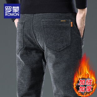 罗蒙雪尼尔休闲裤男2025新款加绒加厚直筒长裤弹力男裤商务保暖