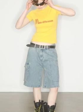 【AGD】AXYPAGES黄色make differences印花T恤显瘦甜酷美式短袖