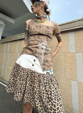【AGD】WrongSolution SAVE拯救一切 徽章拼贴豹纹低腰花苞短裙