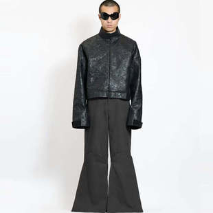 PRODUCTION隐形门襟剪裁设计短廓形夹克皮衣 ETHEREAL AGD