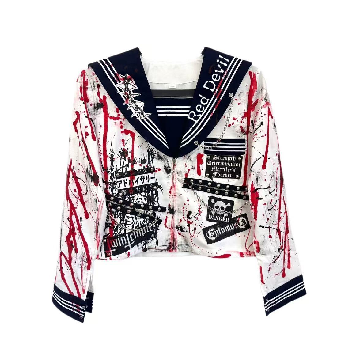 【AGD】RedDevil亚文化手作朋克视觉系校园制服JK小众remake长袖