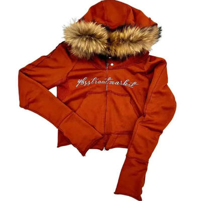 【AGD】YBSSTREETMARKET 毛领长袖连帽修身做旧外套真毛可拆卸