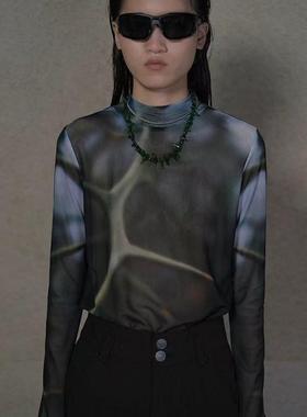 【AGD】ExtemporE/Bramble Mesh Tee荆棘印花先锋视幻网眼长袖T恤