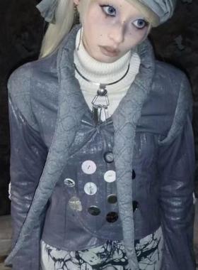 【AGD】WrongSolution“赫卡忒的发须”异形领不规则竹节纹皮衣