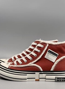 小众设计感帆布鞋男冬季百搭橘色毛边乞丐鞋高帮厚底日系复古潮鞋