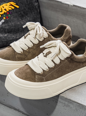 超轻厚底增高板鞋男冬季新款小众复古简约百搭休闲鞋加大码男鞋子