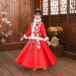 女童汉服冬装2022新款儿童喜庆古装中国风唐装冬季女孩拜年服冬款