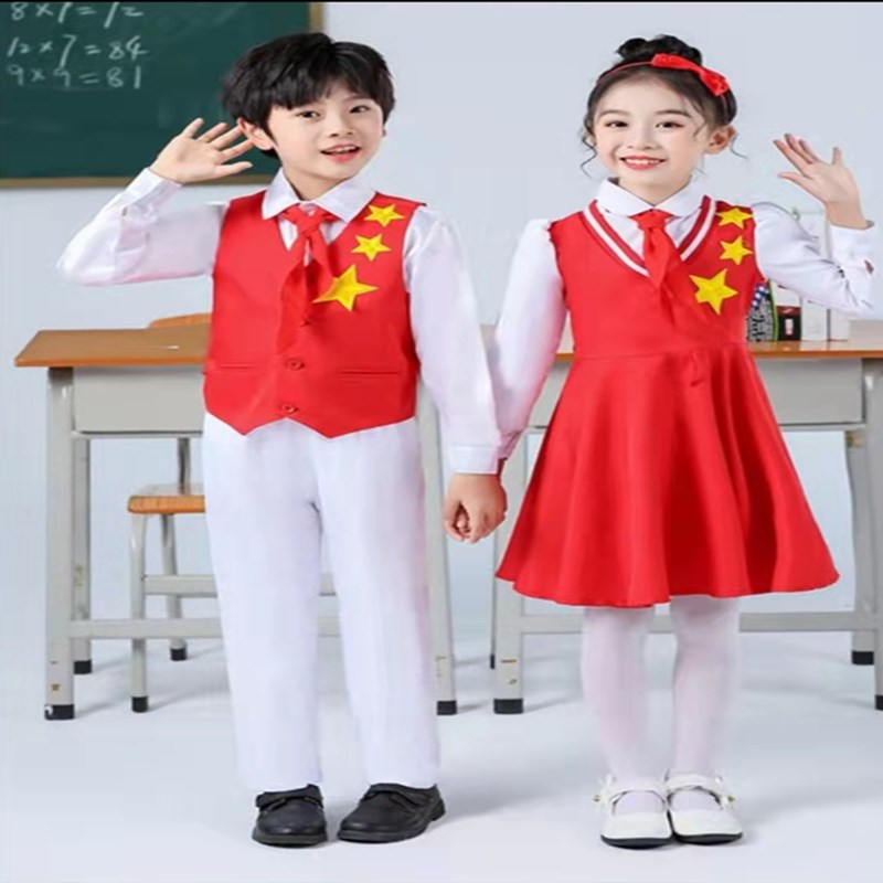 儿童红领巾大合唱演出服中小学生诗歌朗诵表演服红星闪闪舞蹈纱裙