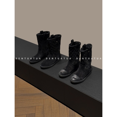 DENTUATUA 山系玩家的变形记！25FW 皮毛一体菱格纹中筒雪地靴 女