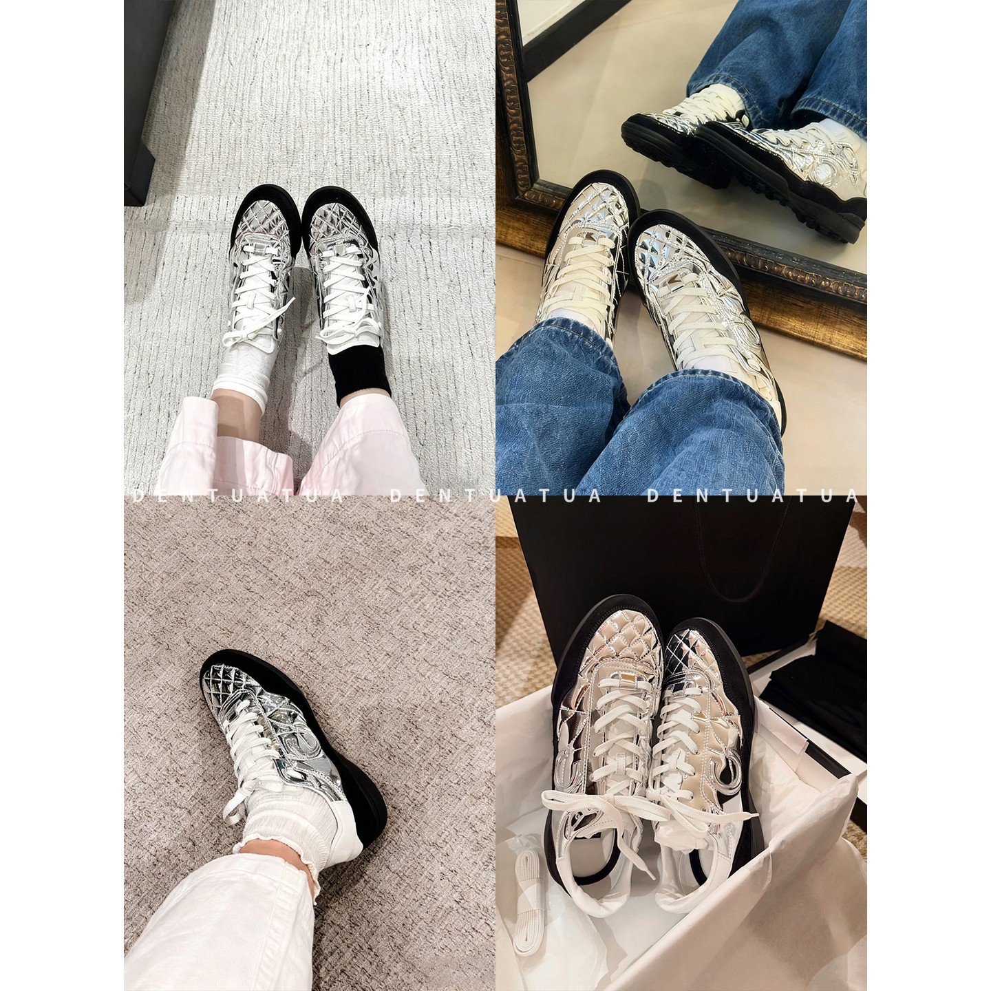 DENTUATUA 未来色谱的极简美学！25FW菱格拼色休闲运动网球德训鞋,女鞋,德训鞋,淘宝优惠券,粉丝福利购,淘宝优惠卷