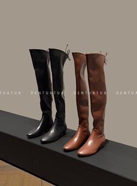 DENTUATUA 优化腿部线条的凌厉感！25FW 系带弹力高筒过膝长靴 女