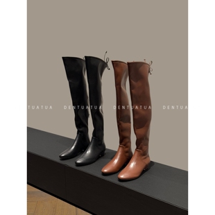 DENTUATUA 优化腿部线条的凌厉感！25FW 系带弹力高筒过膝长靴 女