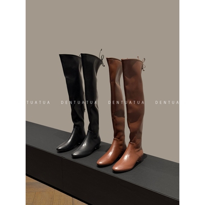 DENTUATUA 优化腿部线条的凌厉感！25FW 系带弹力高筒过膝长靴 女