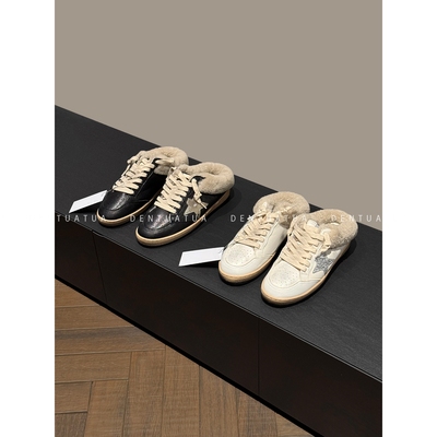 DENTUATUA 毛绒的治愈温度！25FW羊羔毛星星做旧一脚蹬休闲板鞋女