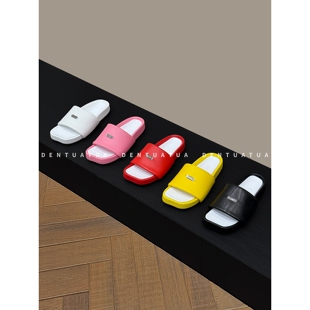 丑萌苹果头金属扣平底一字凉拖鞋 26ss 女 丑萌多巴胺 DENTUATUA