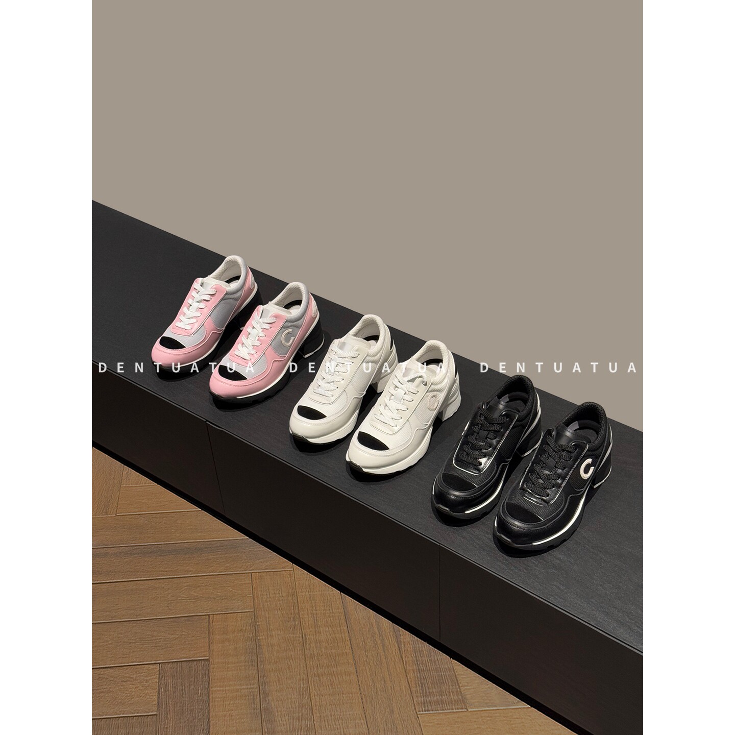 DENTUATUA 故障艺术色谱！25FW 拼色厚底增高系带休闲老爹鞋 女,女鞋,老爹鞋,淘宝优惠券,粉丝福利购,淘宝优惠卷