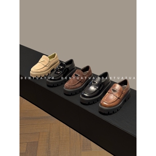 DENTUATUA 常春藤学院风！25FW 厚底三角标一脚蹬浅口乐福鞋 女