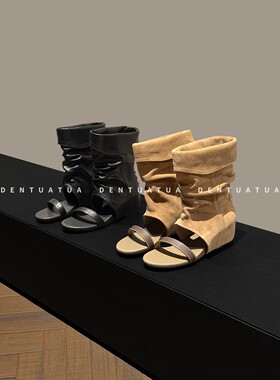 DENTUATUA 温柔出街的屏障！25FW 平底一字带中筒堆堆露趾凉靴 女