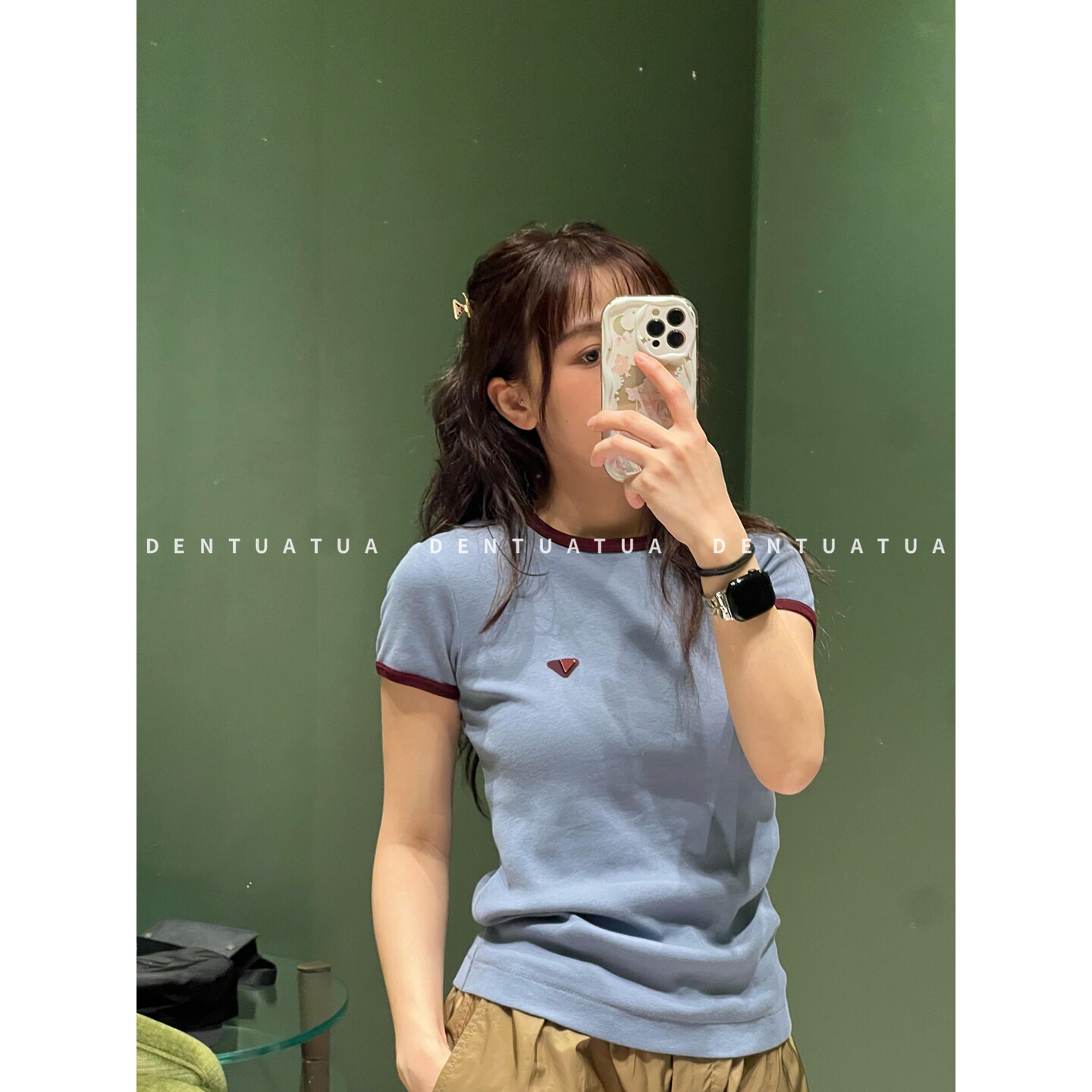DENTUATUA 快来pick你的本命T！26ss 撞色徽标修身短袖T恤 女