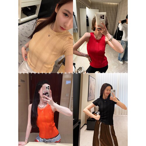 DENTUATUA 自带心动 buff ！26ss 坑纹双层圆领针织无袖背心 女