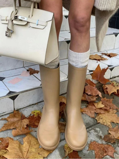 24SS夏季 韩系女团感 套筒时髦橡胶雨靴 奶茶色 DENTUATUA