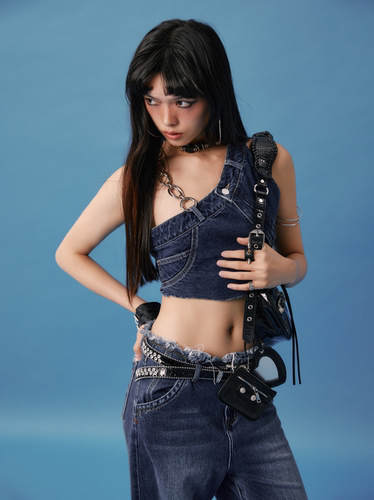 牛仔抹胸金属链条挂脖