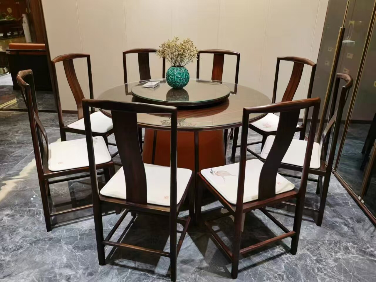【转行红木家具清仓】印尼黑酸枝阔叶黄檀新中式餐桌9件套