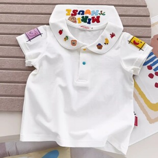 日系mk宝宝内搭衬衣25夏新款 衬 可爱海军小熊度假风海军领短袖