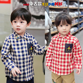 衬衫 男童女童纯棉红色格子生日熊长袖 衬衣 春秋款 日系miki童装