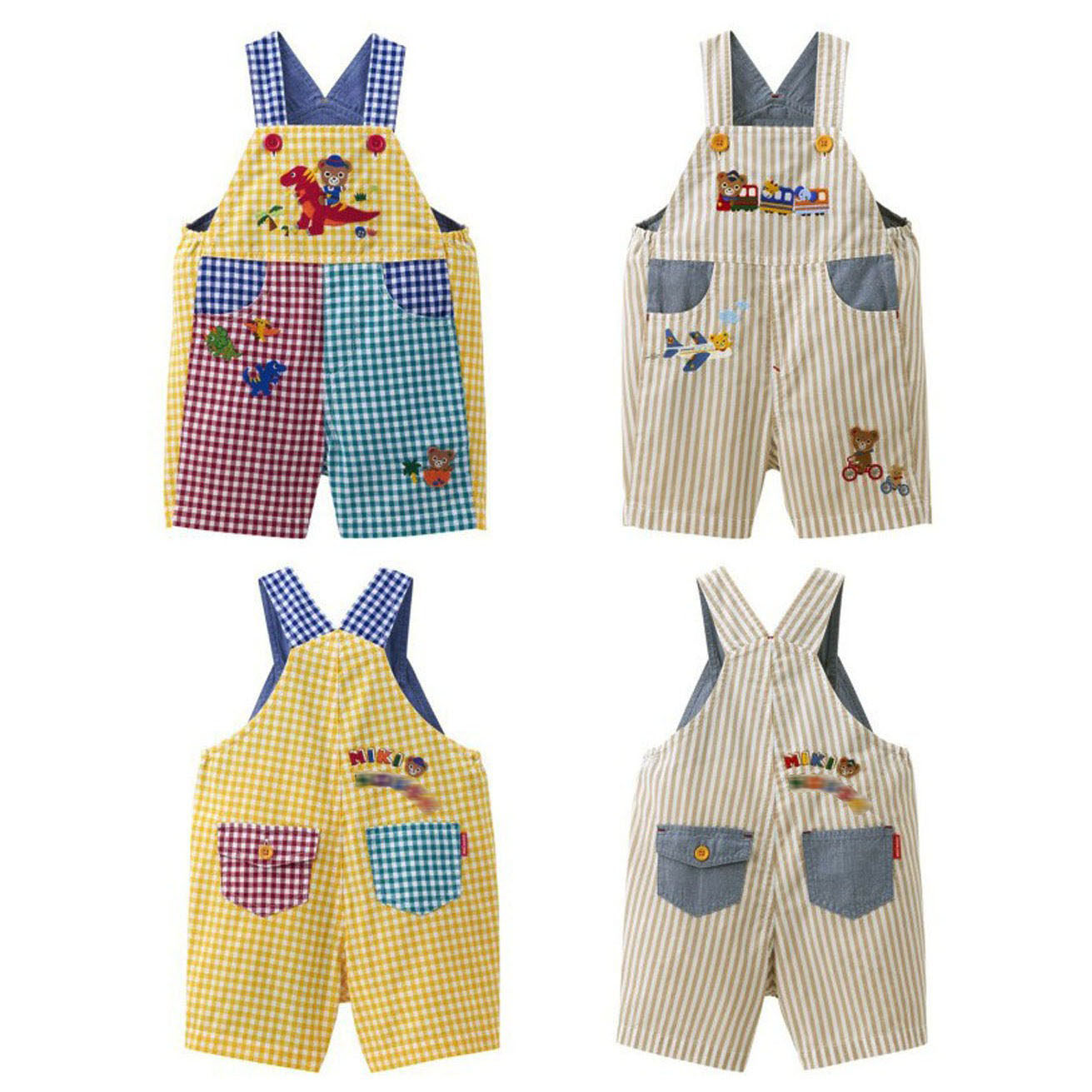 26夏miki宝宝背带裤新款同步 男女童恐龙小熊小火车格子背带短裤