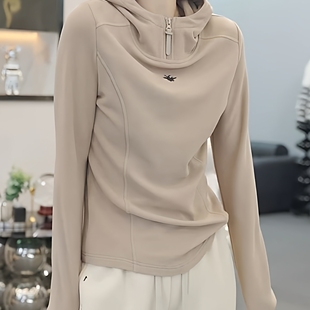 端庄高档德绒轻奢简约小众优雅卫衣秋冬新款 遮肉上衣 气质连帽长袖