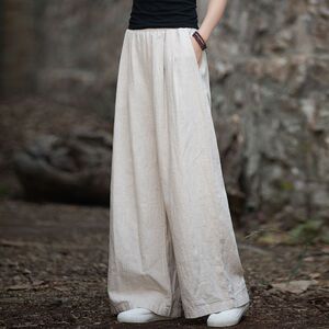 棉麻阔腿长裤女休闲裤文艺复古民族风垂感阔腿裤裙裤春夏宽松显瘦