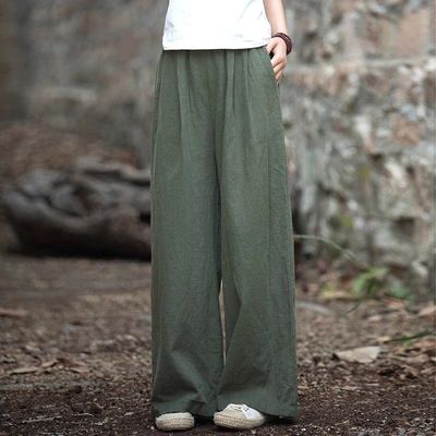 2025新款棉麻阔腿裤女夏亚麻休闲裤高腰垂感大脚裤子垂坠宽松长裤