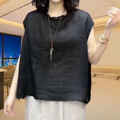 2026年夏季新款文艺宽松木耳花边圆领无袖棉麻衬衫女休闲小衫上衣
