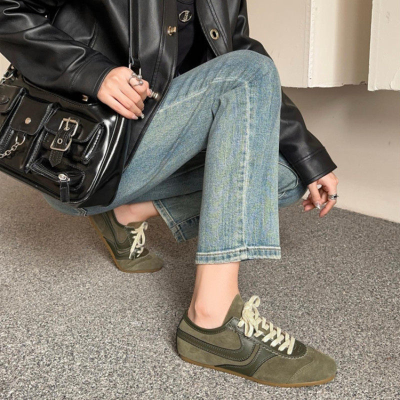 外贸原单德训鞋女复古羊猄皮系带方头阿甘鞋平底休闲跑鞋春秋百搭,女鞋,德训鞋,淘宝优惠券,粉丝福利购,淘宝优惠卷