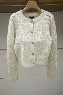 2024冬天新款圆领百搭气质亮片羊毛紗混纺厚实毛衣外套Q161401D