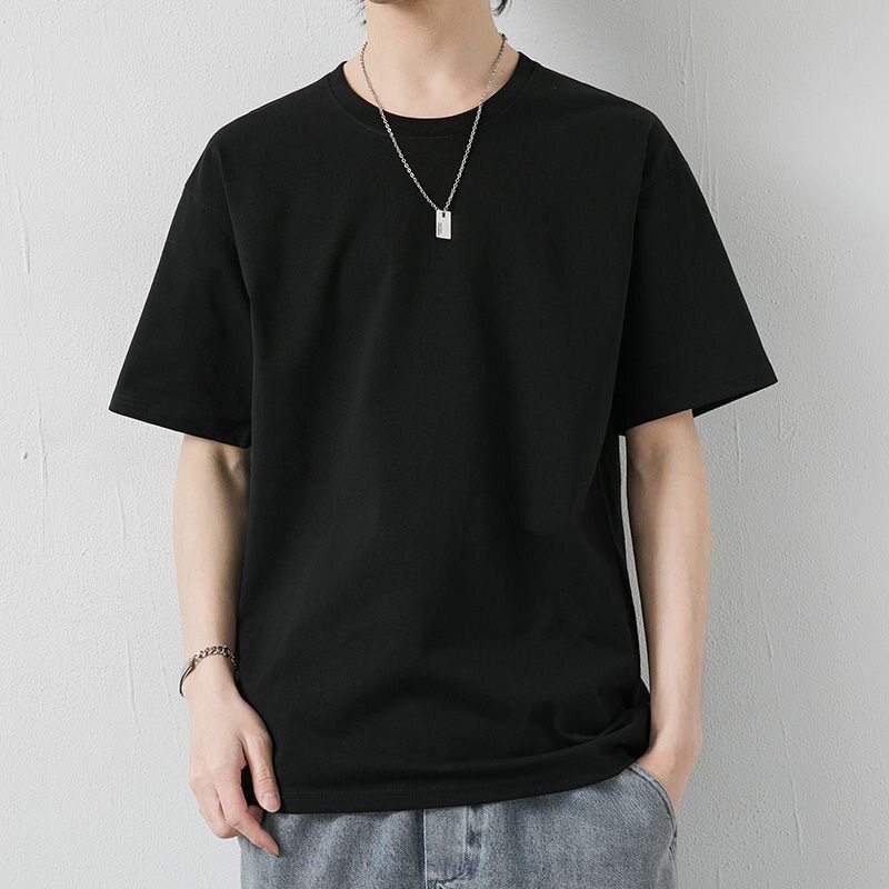 2026年新款短袖t恤男士宽松型夏季简约纯棉圆领纯色T恤上班休闲潮