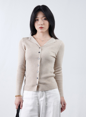 燕麦色长袖针织开衫女2025春秋新款设计感小众修身显瘦外套上衣冬