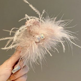 新款粉色羽毛大抓夹秋冬新款超仙时鸵鸟毛毛夹子后脑勺盘发夹