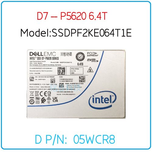 Intel 戴尔P5620 6.4T 2.5 U.2 4.0固态硬盘SSDPF2KE064T1E 5WCR8