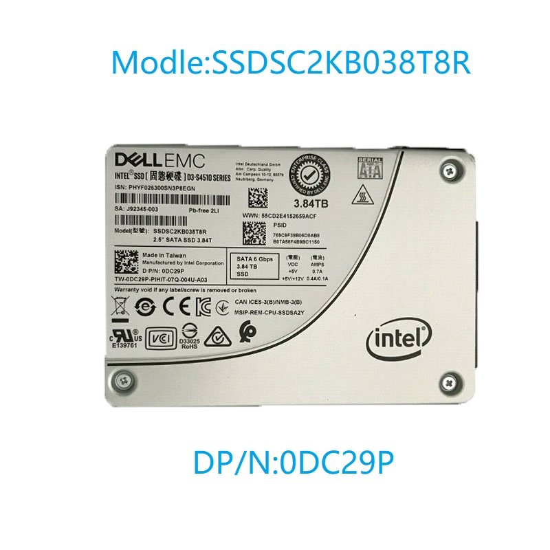 Intel 戴尔S4510 3.84T 2.5 SATA 固态硬盘SSDSC2KB038T8R 0DC29P