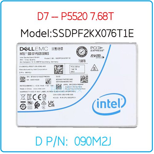 Intel 戴尔P5520 7.68T 2.5 U.2固态硬盘SSDPF2KX076T1E 90M2J
