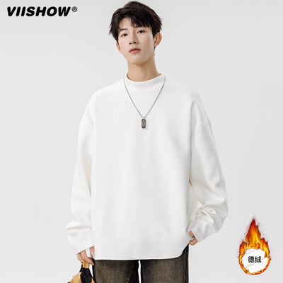 VIISHOW半高领德绒卫衣男女2025新款冬季加厚男生内搭保暖打底衫