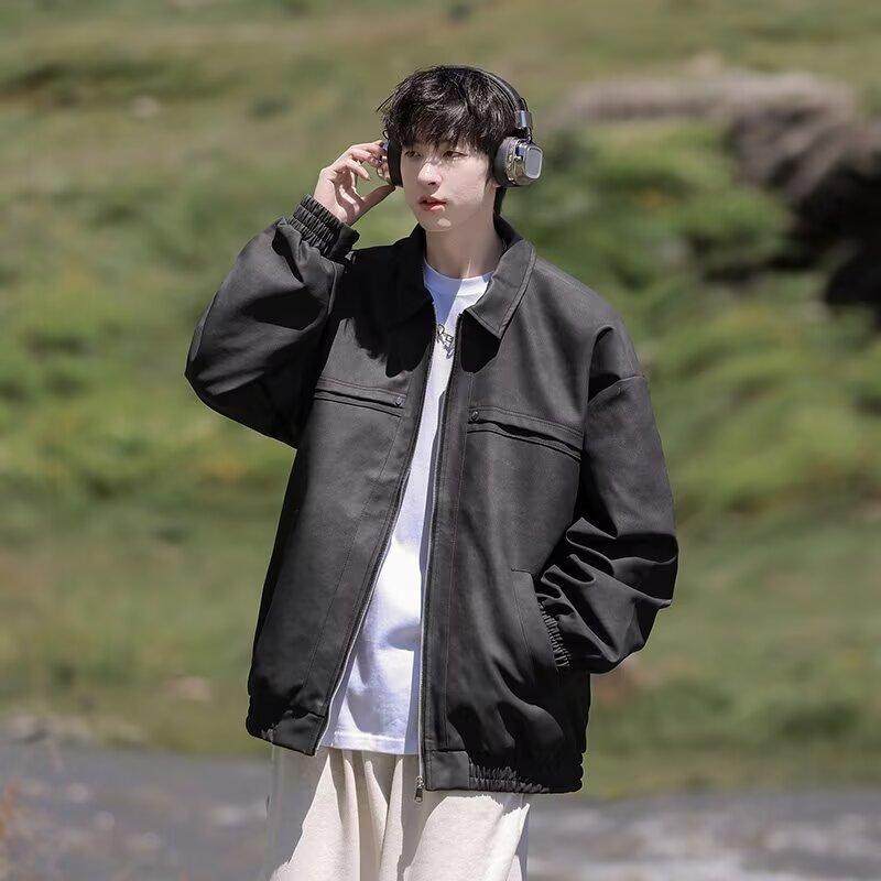 VIISHOW美式复古棕色翻领皮衣外套男美拉德高级感麂皮绒情侣夹克