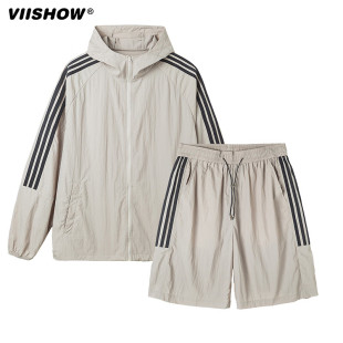 一套装 情侣条纹内衬网运动透气休闲短裤 夏季 VIISHOW防晒衣男款