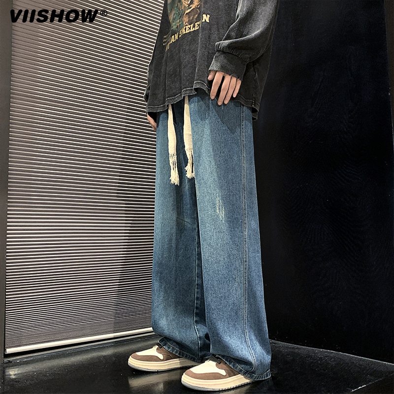 VISHOW牛仔裤男款夏季2024年新款潮牌宽松直筒长裤阔腿休闲裤子