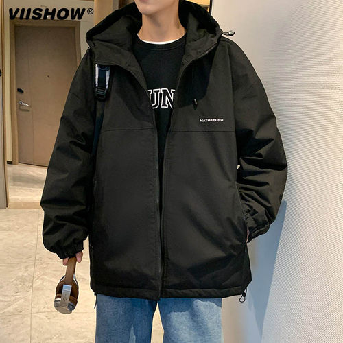 VISHOW韩版潮流宽松冲锋夹克男秋冬季加棉加厚防水外套户外棉服