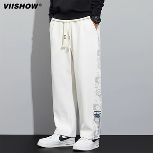 VIISHOW卫裤男款春秋季美式宽松痞帅休闲裤卡通印花运动束脚长裤