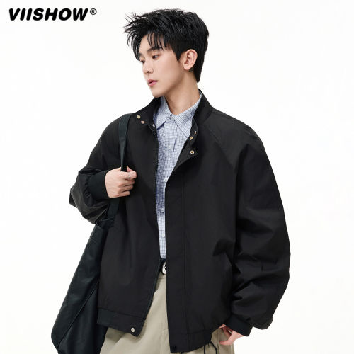 VIISHOW美式哈灵顿立领外套男士春季新款宽松棒球服工装教练夹克