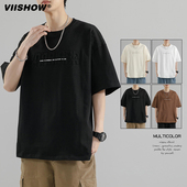复古宽松圆领印花t恤上衣 美式 VISHOW夏季 纯棉日系重磅情侣短袖